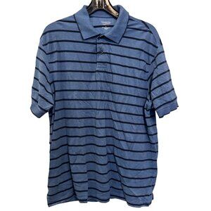 Roundtree & Yorke Blue Striped Polo Shirt Mens Large TravelSmart Cotton Blend